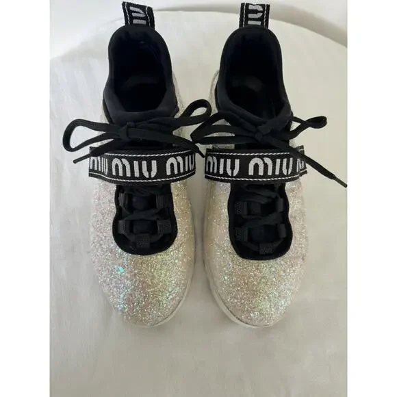 MIU MIU Glitter Platform Sneakers EU 36.5/US 6.5 - Picture 6 of 12